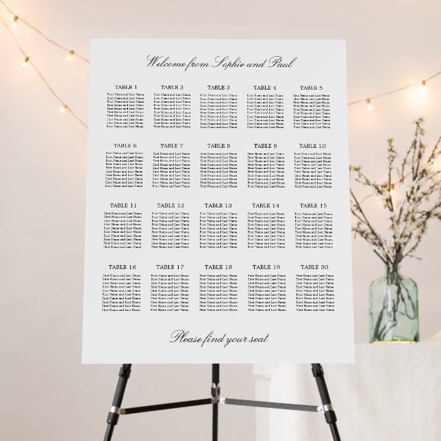 Elegant Minimalist 20 Table Seating Chart Foam Board (In Situ (Stand))