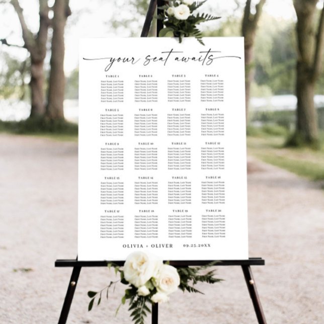 Elegant Minimalist 20 table Seating Chart Foam Board (Creator Uploaded)