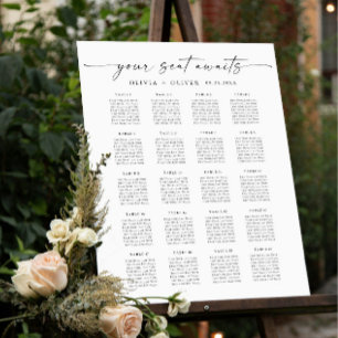 Elegant Minimalist 20 table Seating Chart Foam Board