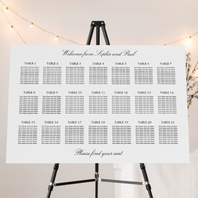 Elegant Minimalist 21 Table Seating Chart Foam Board (In Situ (Stand))