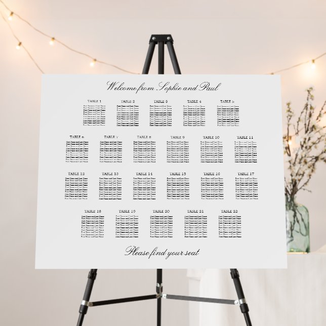 Elegant Minimalist 22 Table Seating Chart Foam Board (In Situ (Stand))