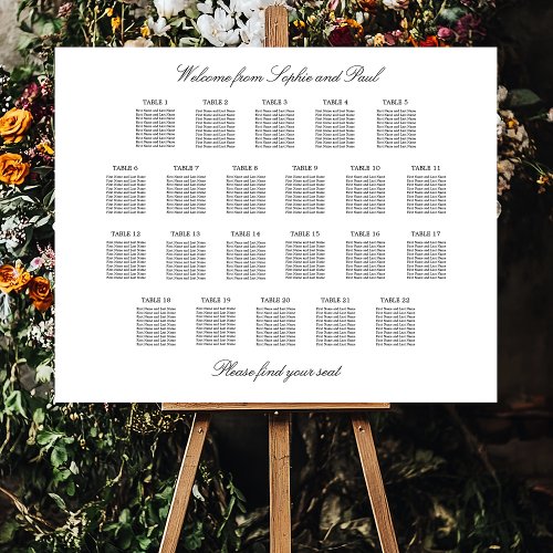 Elegant Minimalist 22 Table Seating Chart Foam Board