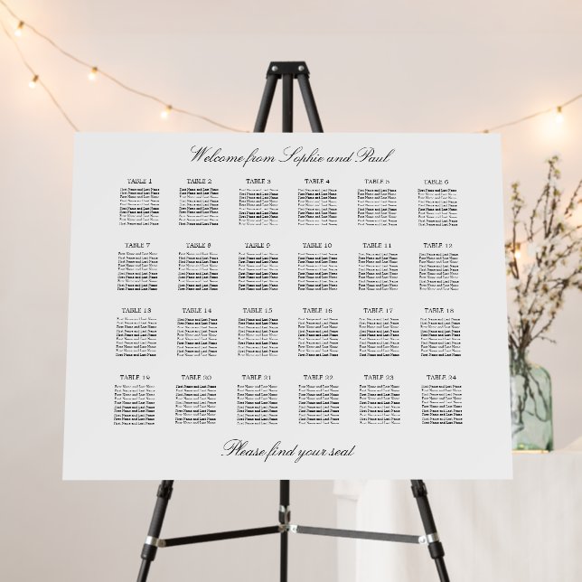 Elegant Minimalist 24 Table Seating Chart Foam Board (In Situ (Stand))