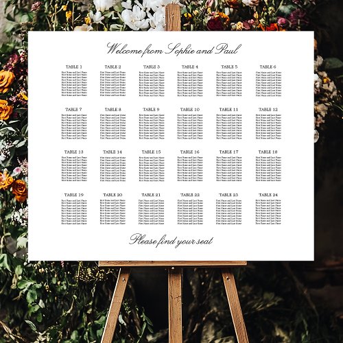 Elegant Minimalist 24 Table Seating Chart Foam Board