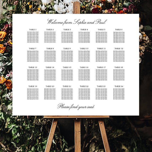 Elegant Minimalist 24 Table Seating Chart Foam Board (Creator Uploaded)