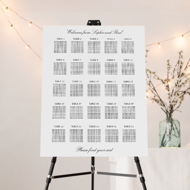 Elegant Minimalist 25 Table Seating Chart Foam Board (In Situ (Stand))