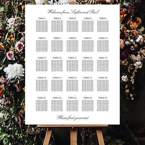 Elegant Minimalist 25 Table Seating Chart Foam Board