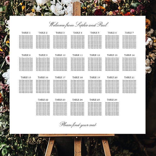 Elegant Minimalist 26 Table Seating Chart Foam Board (Creator Uploaded)