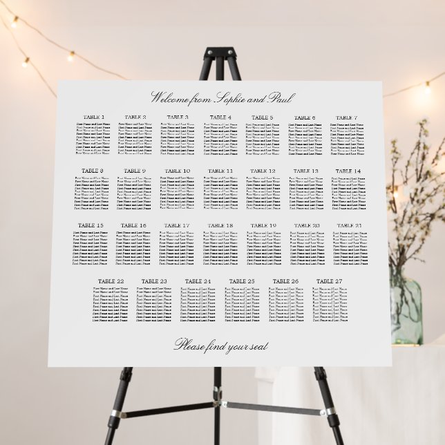 Elegant Minimalist 27 Table Seating Chart Foam Board (In Situ (Stand))