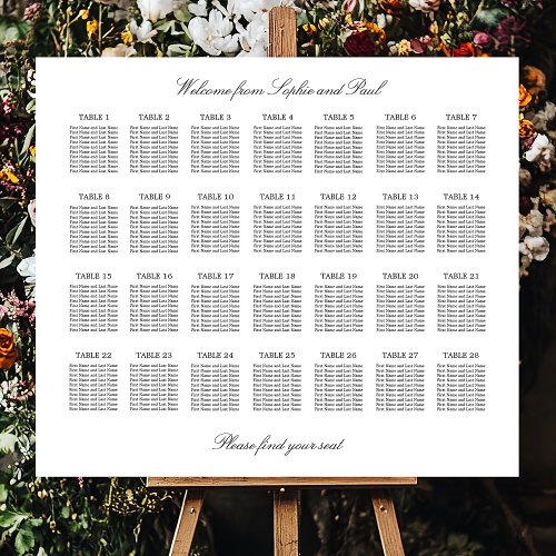 Elegant Minimalist 28 Table Seating Chart Foam Board