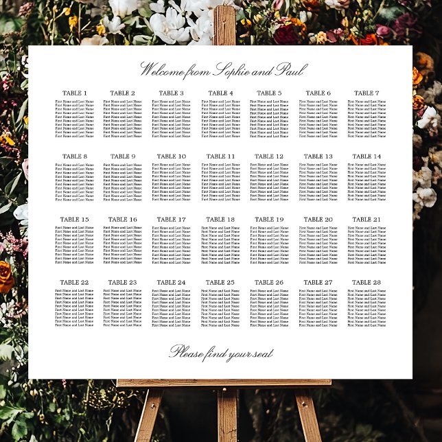 Elegant Minimalist 28 Table Seating Chart Foam Board (Creator Uploaded)