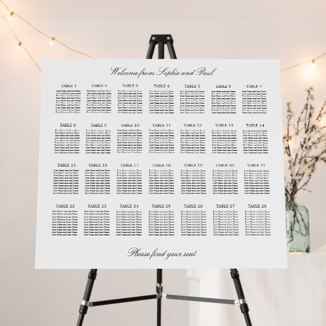 Elegant Minimalist 28 Table Seating Chart Foam Board (In Situ (Stand))