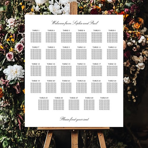 Elegant Minimalist 29 Table Seating Chart Foam Board