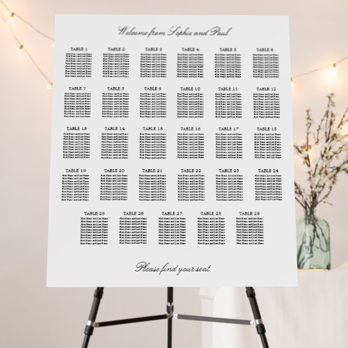 Elegant Minimalist 29 Table Seating Chart Foam Board