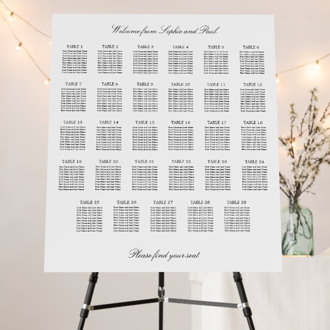 Elegant Minimalist 29 Table Seating Chart Foam Board (In Situ (Stand))