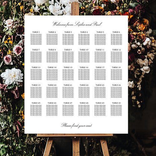 Elegant Minimalist 30 Table Seating Chart Foam Board