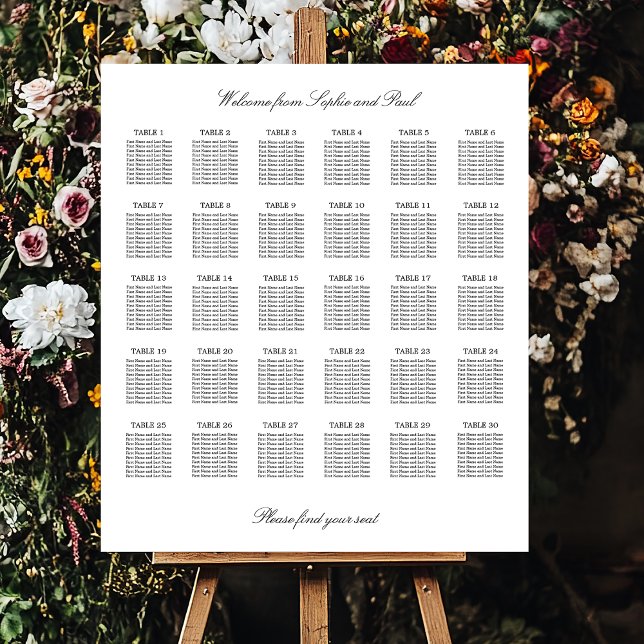 Elegant Minimalist 30 Table Seating Chart Foam Board (Creator Uploaded)