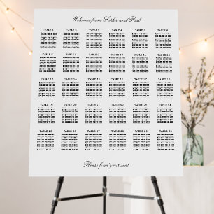Elegant Minimalist 30 Table Seating Chart Foam Board