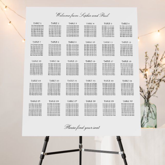 Elegant Minimalist 30 Table Seating Chart Foam Board (In Situ (Stand))