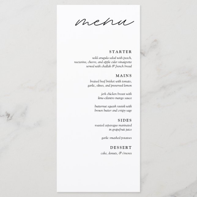 Elegant Minimalist 4 Course Dinner Wedding Menu (Front)