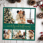 Elegant Minimalist 4 Photo Collage Christmas Holid Holiday Card<br><div class="desc">Elegant Calligraphy Minimalist Teal Green and Gold 4 Photo Collage Merry Christmas Script Holiday Card. This festive, mimimalist, whimsical four (4) photo holiday card template features a pretty photo collage and says „Merry Christmas”! The „Merry Christmas” greeting text is written in a beautiful hand lettered swirly swash-tail font type in...</div>
