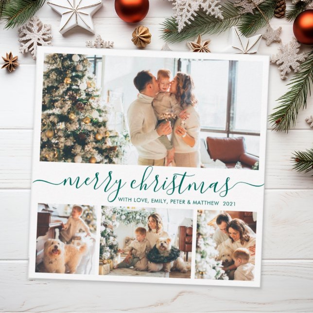 Elegant Minimalist 4 Photo Collage Christmas Holid Holiday Card (Creator Uploaded)