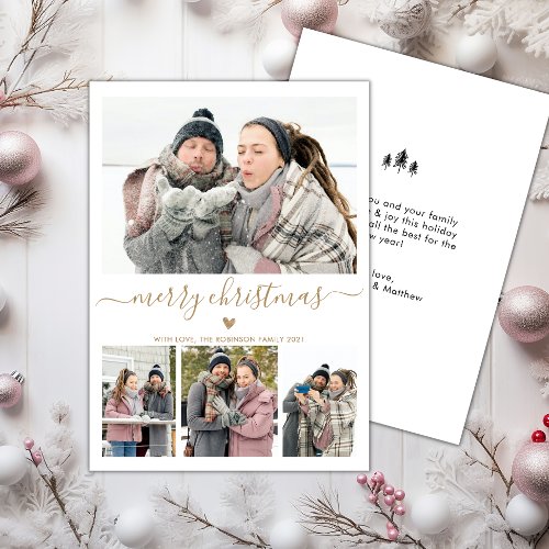 Elegant Minimalist 4 Photo Collage Christmas Holid Holiday Card