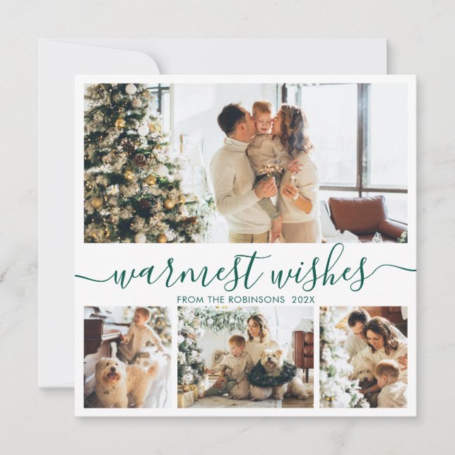 Elegant Minimalist 4 Photo Collage Christmas Holid Holiday Card (Front)