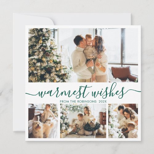 Elegant Minimalist 4 Photo Collage Christmas Holid Holiday Card