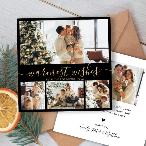 Elegant Minimalist 4 Photo Collage Christmas Holiday Card