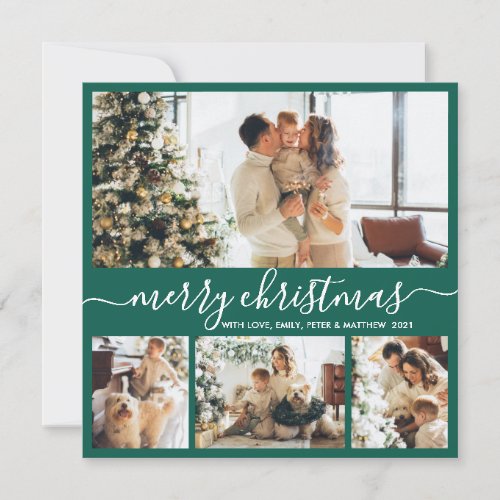 Elegant Minimalist 4 Photo Collage Christmas Holiday Card