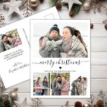 Elegant Minimalist 4 Photo Collage Christmas Postcard<br><div class="desc">Elegant, Minimalist, Modern Black and White 4 Photo Collage Merry Christmas Script Holiday Postcard. This festive, mimimal four (4) photo holiday card template features a pretty photo collage, a little doodle heart and says Merry Christmas! The „Merry Christmas” greeting text is written in a beautiful black hand lettered typography swash-tail...</div>