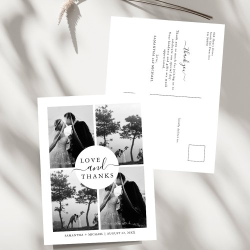 Elegant Minimalist 4 Photo Wedding Thank You Postcard