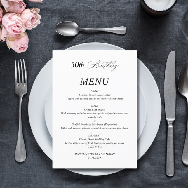 Elegant Minimalist 50th Birthday Menu (Creator Uploaded)