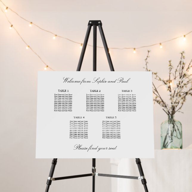 Elegant Minimalist 5 Table Seating Chart Foam Board (In Situ (Stand))