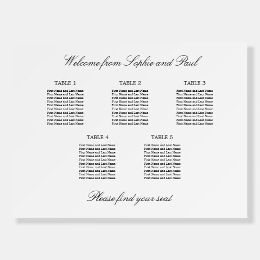 Elegant Minimalist 5 Table Seating Chart Foam Board | Zazzle