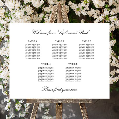 Elegant Minimalist 5 Table Seating Chart Foam Board