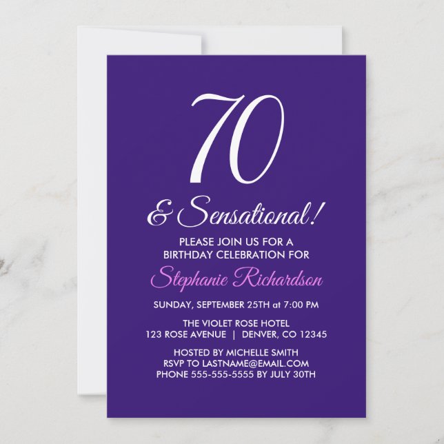 Elegant Minimalist 70 and Sensational Purple Party Invitation (Front)