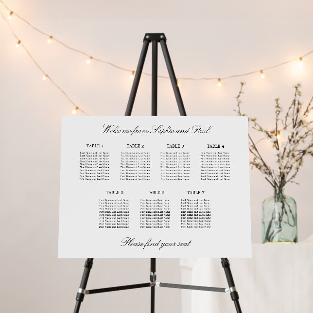 Elegant Minimalist 7 Table Seating Chart Foam Board (In Situ (Stand))