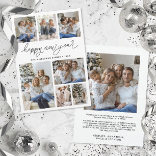 Elegant Minimalist 8 Photo Collage New Year Holiday Card