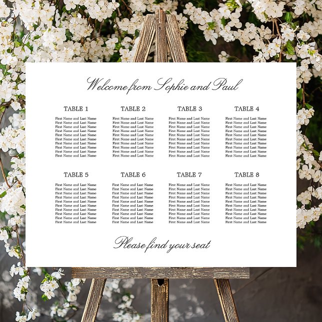 Elegant Minimalist 8 Table Seating Chart Foam Board (Creator Uploaded)