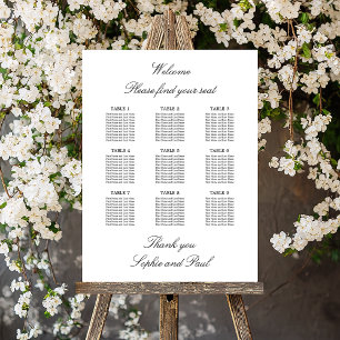 Elegant Minimalist 9 Table Seating Chart Foam Board