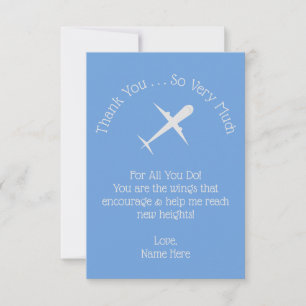 Elegant Minimalist Airplane on Blue Personalized Thank You Card