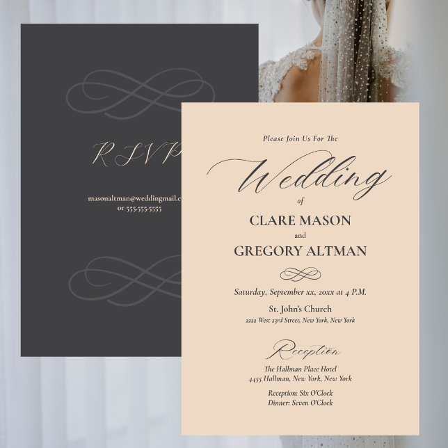 Elegant Minimalist Almond Gray Wedding Invitation (Elegant Minimalist Almond Gray Wedding Invitation)