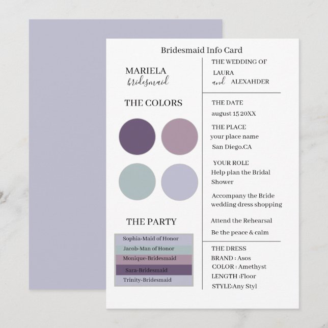 Elegant Minimalist Amethyst Bridesmaid Invitation (Front/Back)