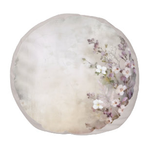 Elegant Minimalist Antique Muted Purple Floral  Pouf