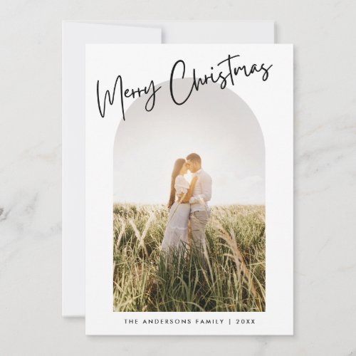 Elegant Minimalist Arch Boho Photo Merry Christmas Invitation