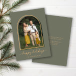 Elegant Minimalist Arch Green Gold Holiday Photo<br><div class="desc">Minimalist Arch Green Gold Happy Holidays Photo Cards featuring your photo and our stunning chic boho typography and geometric arch in dusty sage green and saffron yellow gold. Perfect for your elegant holiday cards! Please contact us at cedarandstring@gmail.com if you need assistance with the design or matching products.</div>