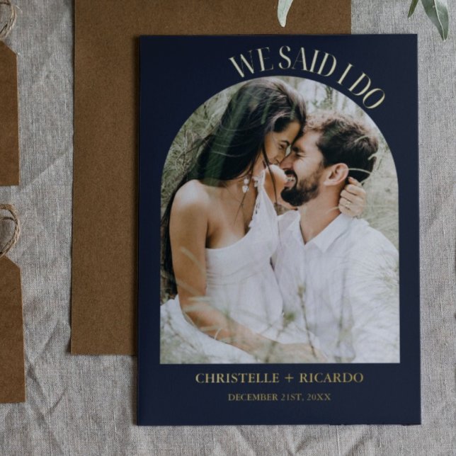 Elegant Minimalist Arch Navy Blue elopemnent Foil Invitation (Creator Uploaded)