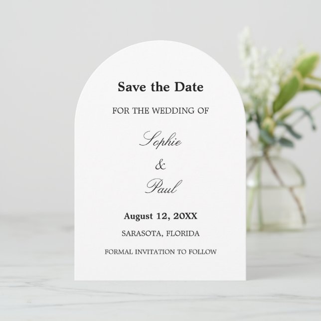 Elegant Minimalist Arch Save the Date (Standing Front)